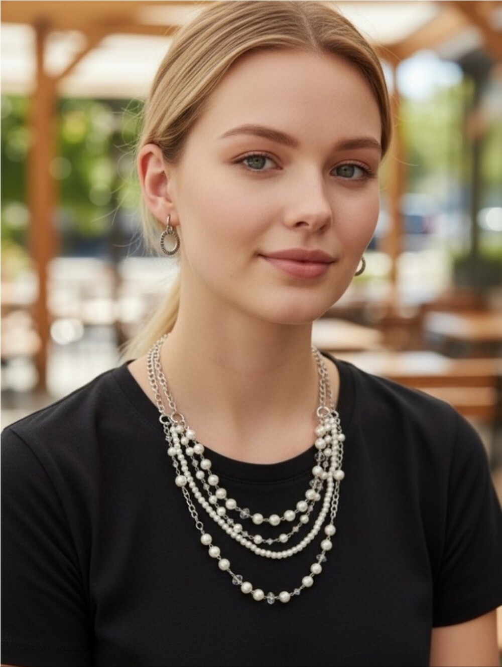 Sterling-Effect Multi-Strand Pearl & Silver Necklace - White/Silver